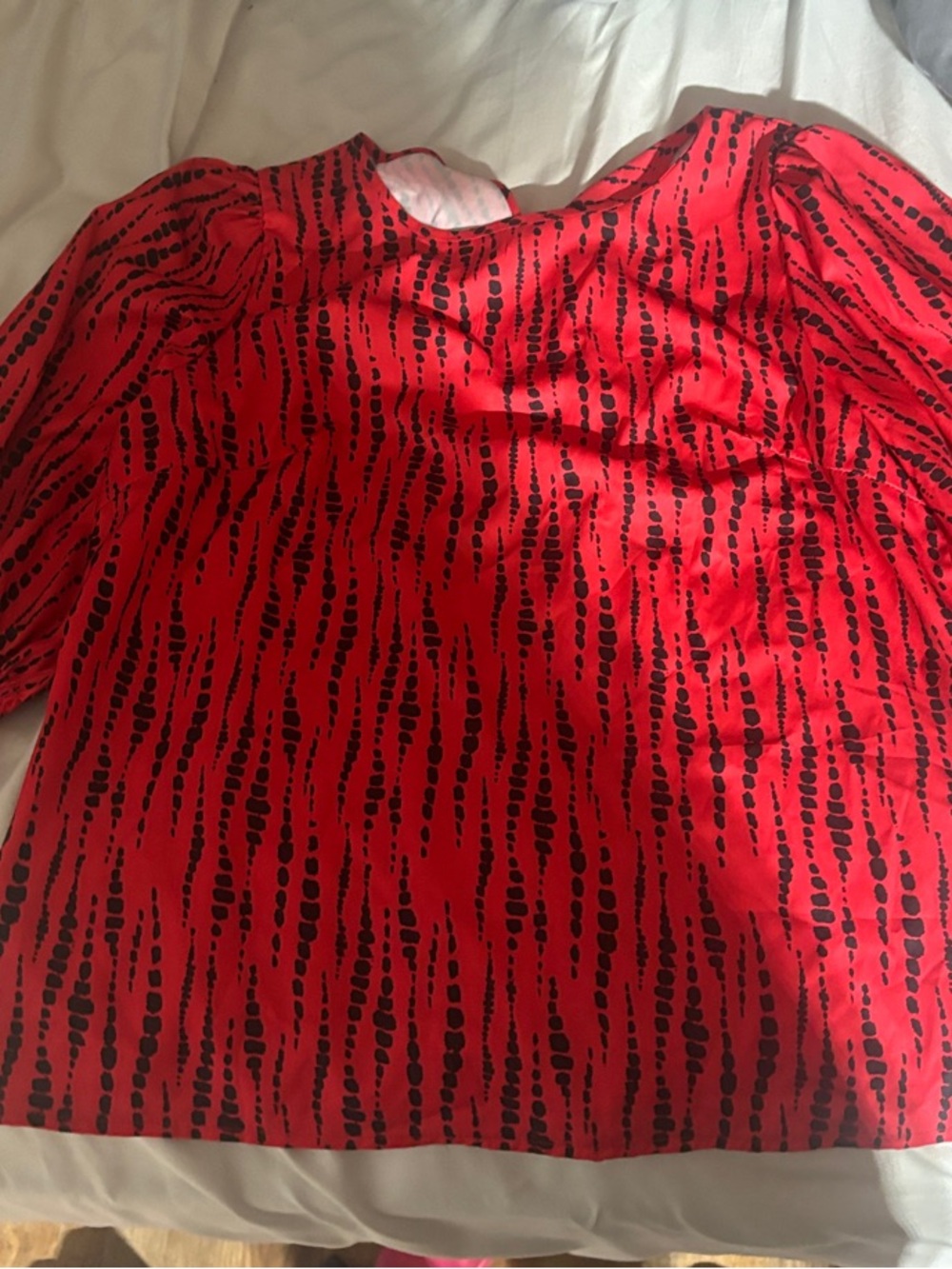 SHEIN Red Blouse with Black Abstract Stripe Print